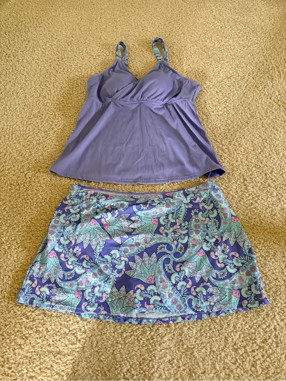 HALARA Purple Paisley Swim Tankini Set with Printed Skirt